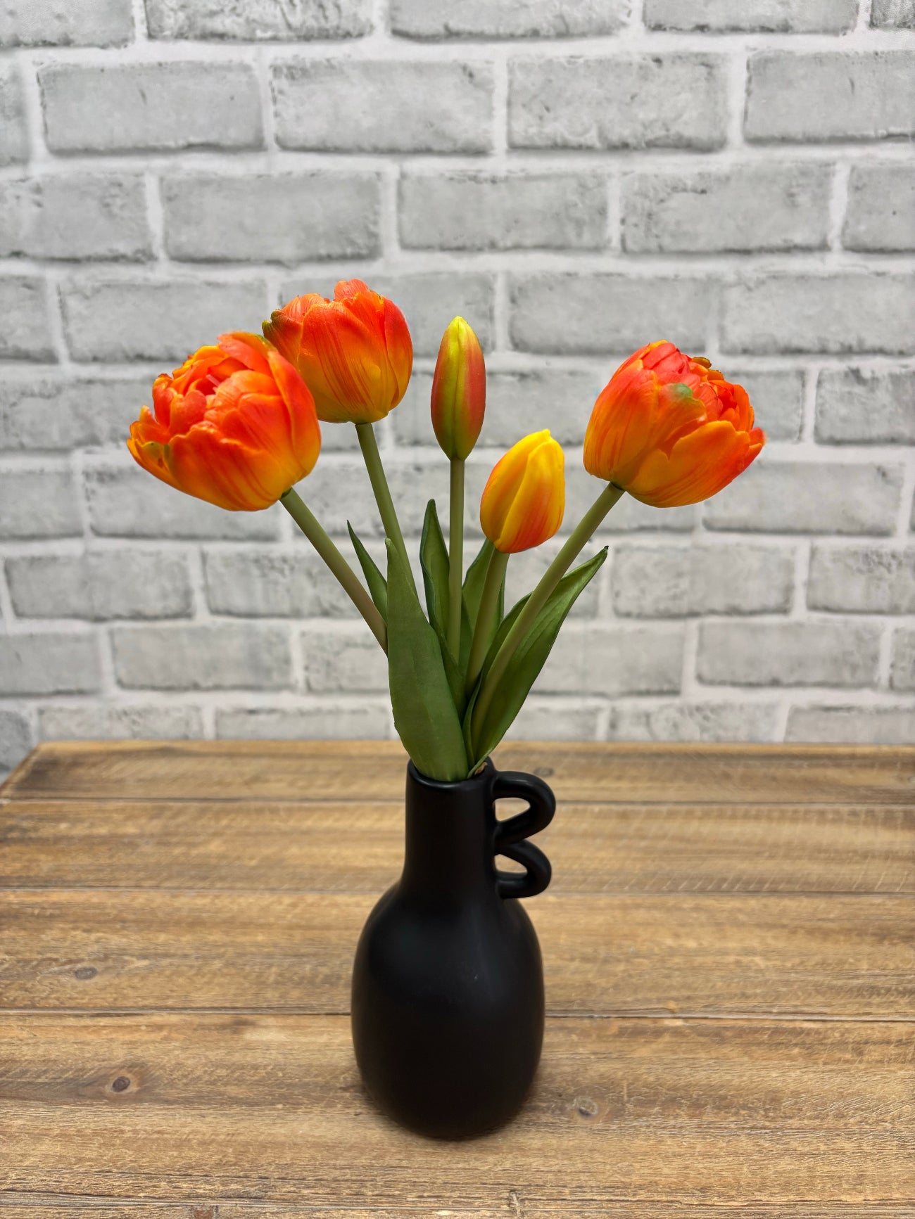 ITEM 10214 O - 10" FRESH TOUCH MINI AVANT GARDE PEONY ORANGE TULIP BUNDLE (3 HEADS, 2 BUDS)