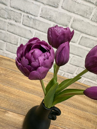 ITEM 10214 PUR - 10" FRESH TOUCH MINI AVANT GARDE PEONY PURPLE TULIP BUNDLE (3 HEADS, 2 BUDS)