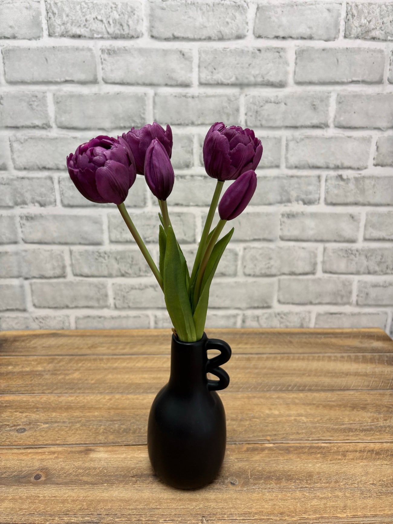 ITEM 10214 PUR - 10" FRESH TOUCH MINI AVANT GARDE PEONY PURPLE TULIP BUNDLE (3 HEADS, 2 BUDS)