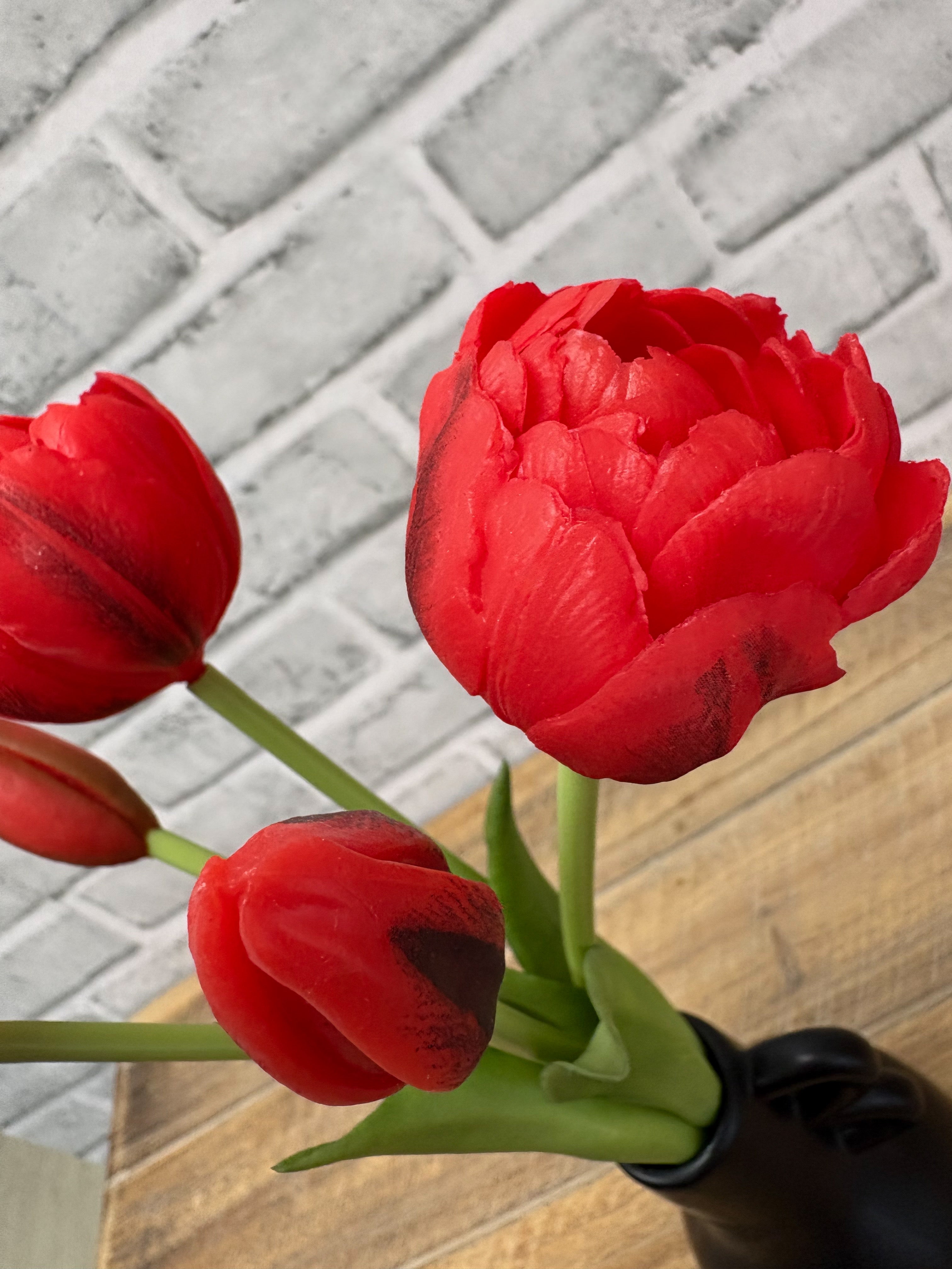 ITEM 10214 RED - 10" FRESH TOUCH MINI AVANT GARDE PEONY RED TULIP BUNDLE (3 HEADS, 2 BUDS)