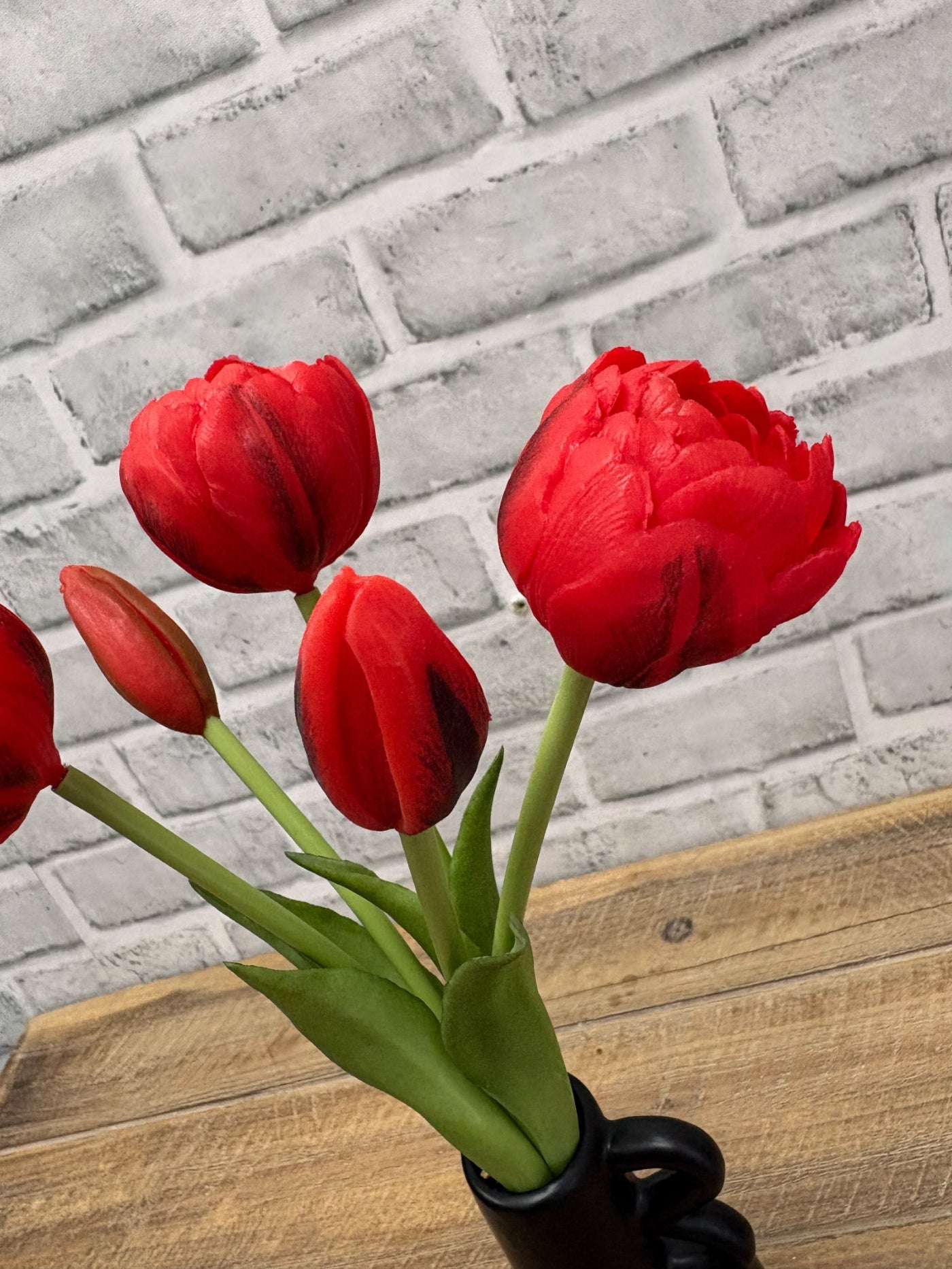 ITEM 10214 RED - 10" FRESH TOUCH MINI AVANT GARDE PEONY RED TULIP BUNDLE (3 HEADS, 2 BUDS)