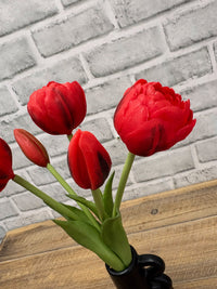 ITEM 10214 RED - 10" FRESH TOUCH MINI AVANT GARDE PEONY RED TULIP BUNDLE (3 HEADS, 2 BUDS)