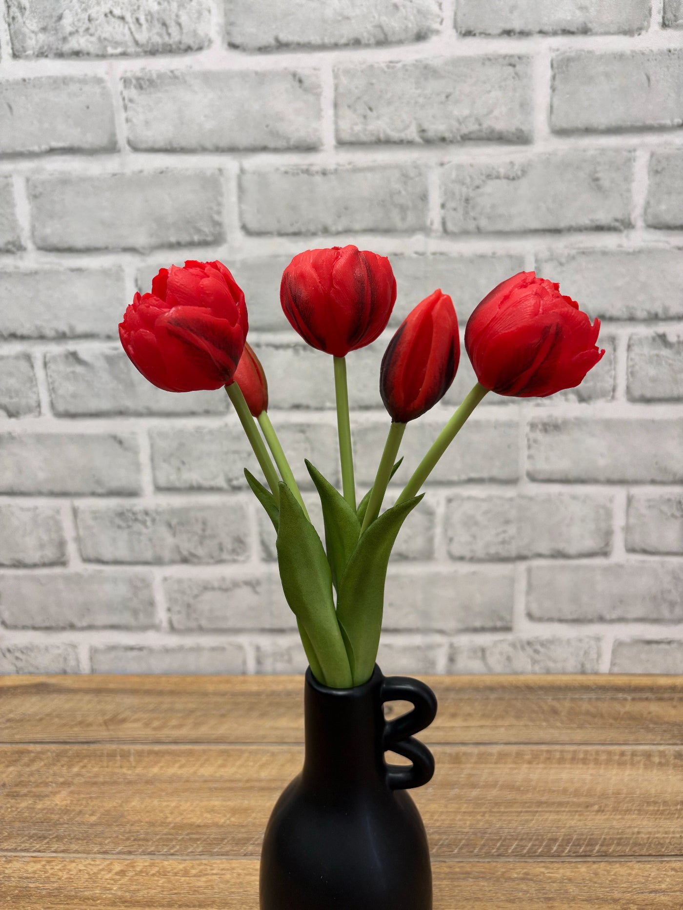 ITEM 10214 RED - 10" FRESH TOUCH MINI AVANT GARDE PEONY RED TULIP BUNDLE (3 HEADS, 2 BUDS)