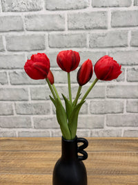 ITEM 10214 RED - 10" FRESH TOUCH MINI AVANT GARDE PEONY RED TULIP BUNDLE (3 HEADS, 2 BUDS)