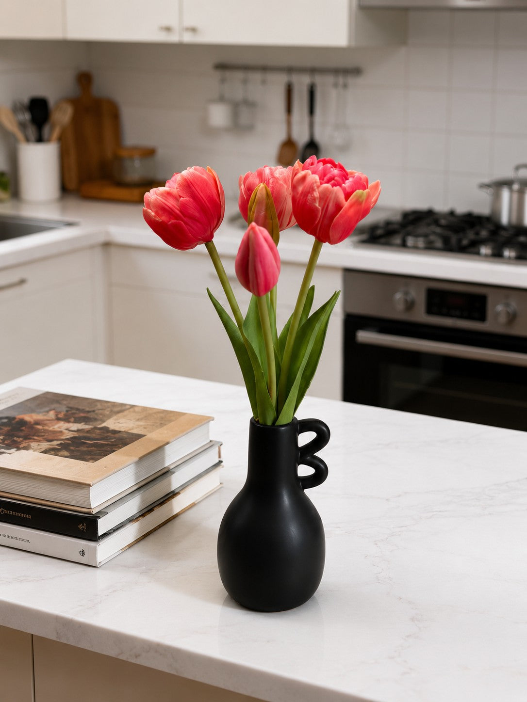 ITEM 10214 ROSE - 10" FRESH TOUCH MINI AVANT GARDE PEONY ROSE TULIP BUNDLE (3 HEADS, 2 BUDS)
