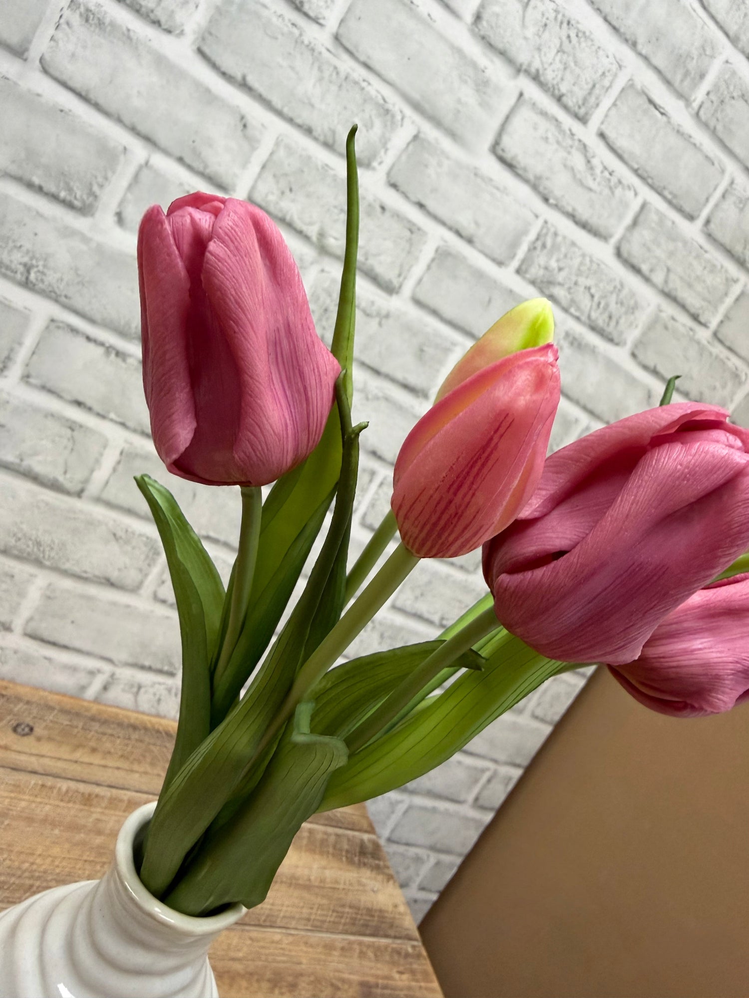 ITEM 10215 DEEPBLUSH - 16" DEEP BLUSH FRESH TOUCH TRIUMPH TULIP BUNDLE WITH 3 HEADS & 2 BUDS