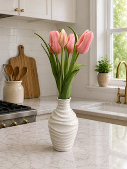 ITEM 10215 PK - 16" PINK FRESH TOUCH TRIUMPH TULIP BUNDLE WITH 3 HEADS & 2 BUDS