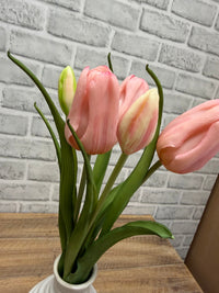 ITEM 10215 PK - 16" PINK FRESH TOUCH TRIUMPH TULIP BUNDLE WITH 3 HEADS & 2 BUDS