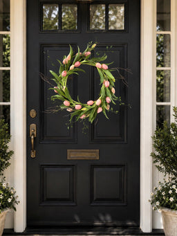 ITEM 10216 PK - 12" INSIDE DIM - 22" OUTSIDE DIM PINK FRESH TOUCH DYNASTY TULIP WREATH