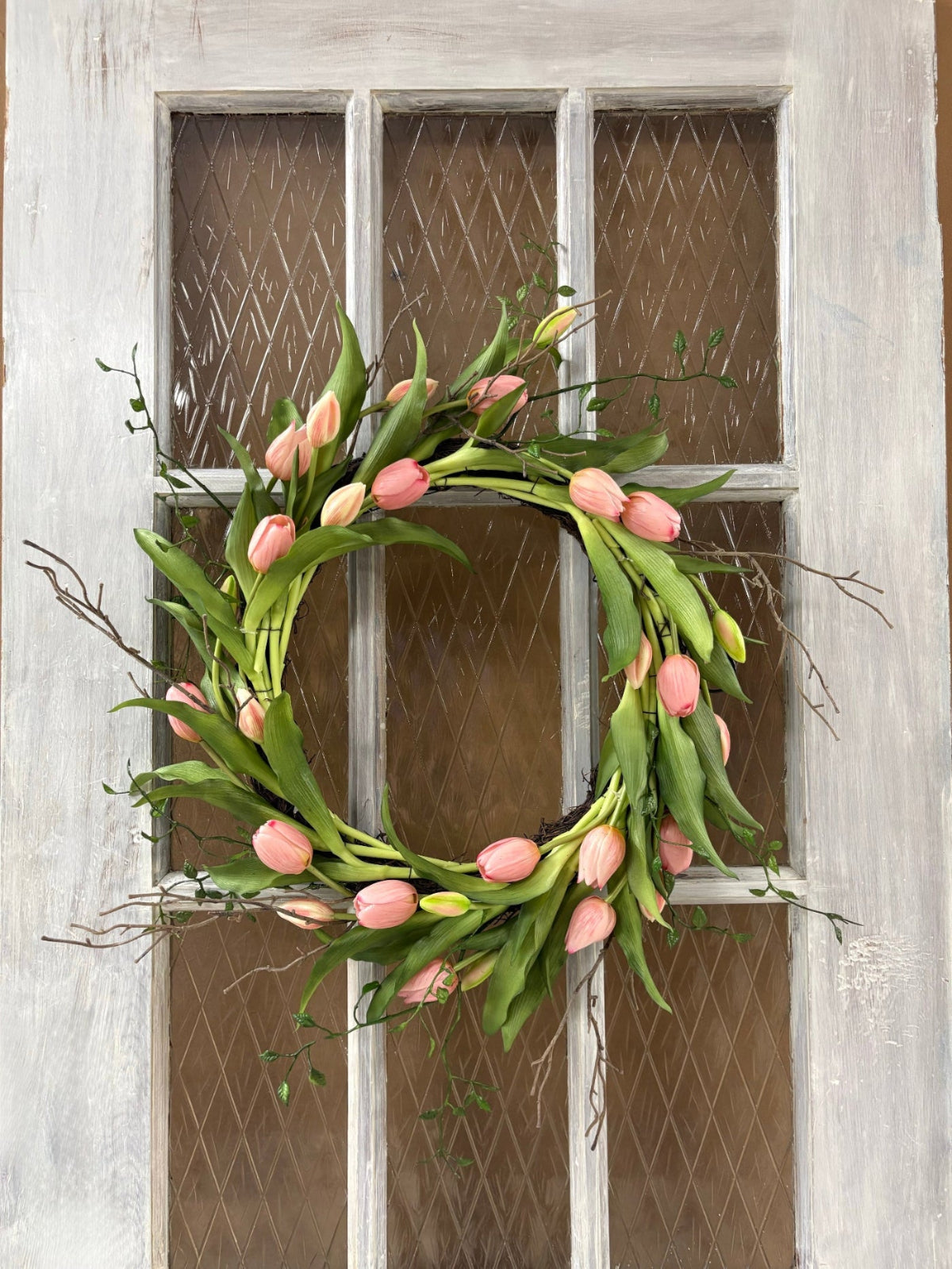 ITEM 10216 PK - 12" INSIDE DIM - 22" OUTSIDE DIM PINK FRESH TOUCH DYNASTY TULIP WREATH