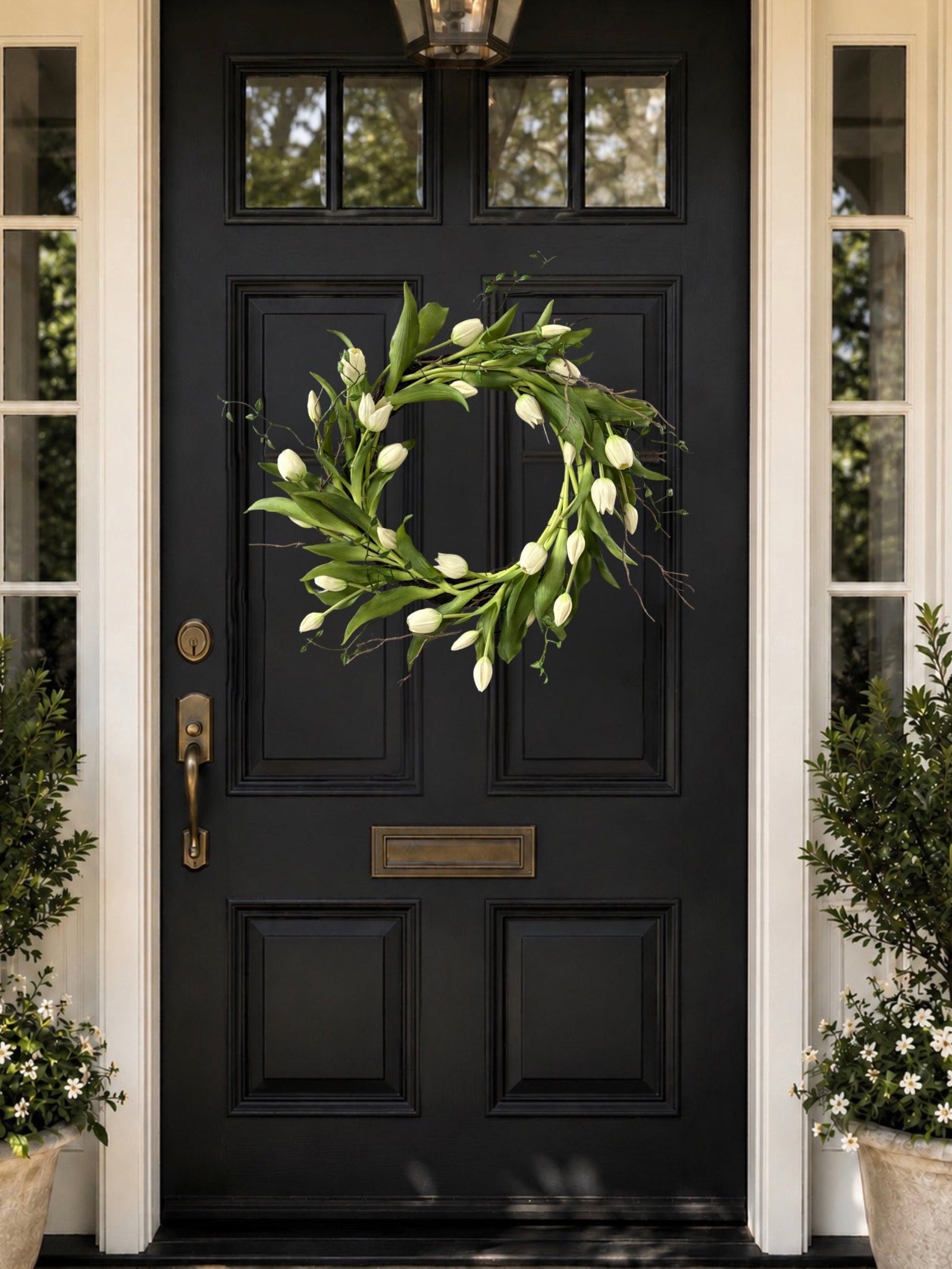 ITEM 10216 W - 12" INSIDE DIM - 22" OUTSIDE DIM WHITE FRESH TOUCH DYNASTY TULIP WREATH