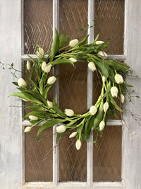 ITEM 10216 W - 12" INSIDE DIM - 22" OUTSIDE DIM WHITE FRESH TOUCH DYNASTY TULIP WREATH