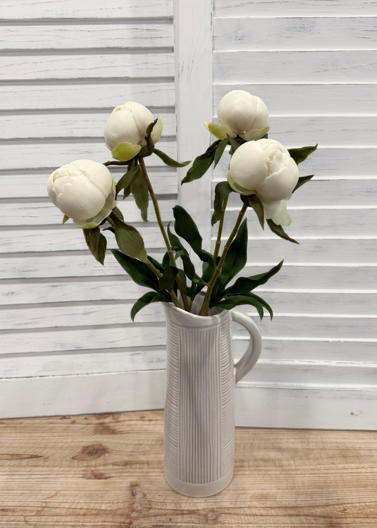 ITEM 10219 W - 19" WHITE FRESH TOUCH PEONY BUD BUNDLE X 4 PCS