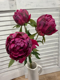 ITEM 10221 BUR - 24.75" BURGUNDY FRESH TOUCH LARGE PEONY BUNDLE X 3