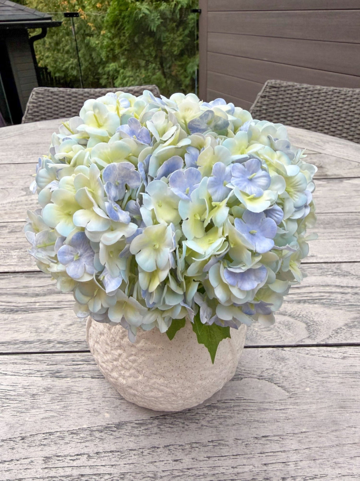 ITEM 10246 BL - 11" BLUE GREEN FRESH TOUCH  SNOWBALL BOUQUET WITH 5 STEMS