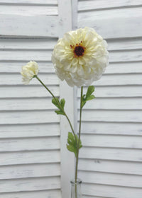 ITEM 10281 W - 25" WHITE FRESH TOUCH ZINNIA SPRAY WITH 1 HEAD AND 1 BUD