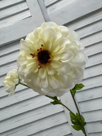 ITEM 10281 W - 25" WHITE FRESH TOUCH ZINNIA SPRAY WITH 1 HEAD AND 1 BUD