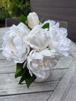 ITEM 10297 W - 11" WHITE FRESH TOUCH JAPANESE GARDEN PEONY BUNDLE WITH 6 STEMS