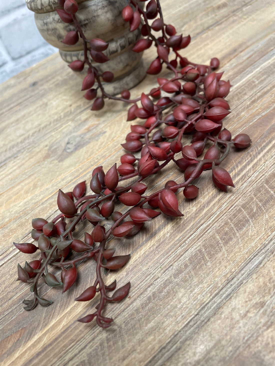 ITEM 11572 BUR - 26" FRESH TOUCH  BURGUNDY STRING OF RAINDROPS SUCCULENT WITH 3 VINES