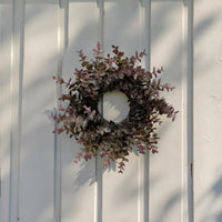 ITEM 11596 BUR - 4" INSIDE DIM, 13" OUTSIDE DIM BURGUNDY EUCALYPTUS CANDLE RING/WREATH
