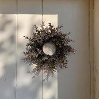 ITEM 11596 BUR - 4" INSIDE DIM, 13" OUTSIDE DIM BURGUNDY EUCALYPTUS CANDLE RING/WREATH