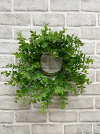 ITEM 11596 GR - 4" INSIDE DIM, 13" OUTSIDE DIM GREEN EUCALYPTUS CANDLE RING/WREATH