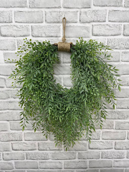 ITEM 11648 GR - 9" INSIDE DIM, 16 OUTSIDE DIM, 21" LONG GREEN  SMILAX MIX HEART SHAPE WREATH