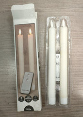 ITEM 1643W - 9" WHITE 3D FLAME SMOOTH FINISH REALISTIC LED TAPER BOX OF 2 WITH 6 HOUR TIMER AND REMOTE