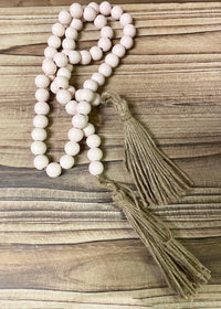 ITEM 56159 - 46"L WHITE WOOD BEAD GARLAND WITH TASSELS