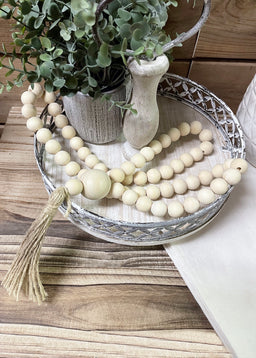 ITEM 56555 - 20"L NATURAL WOOD BEADS WITH TASSEL