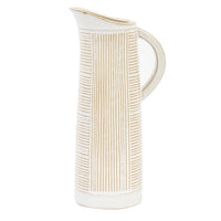 ITEM 65316 - 5" X 3.75" X 10.5", CERAMIC, WHITE LINES PITCHER VASE