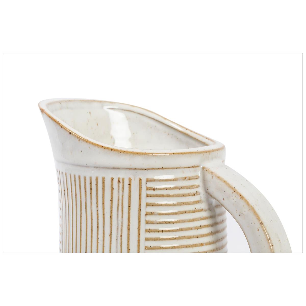 ITEM 65316 - 5" X 3.75" X 10.5", CERAMIC, WHITE LINES PITCHER VASE