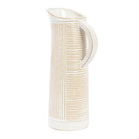 ITEM 65316 - 5" X 3.75" X 10.5", CERAMIC, WHITE LINES PITCHER VASE
