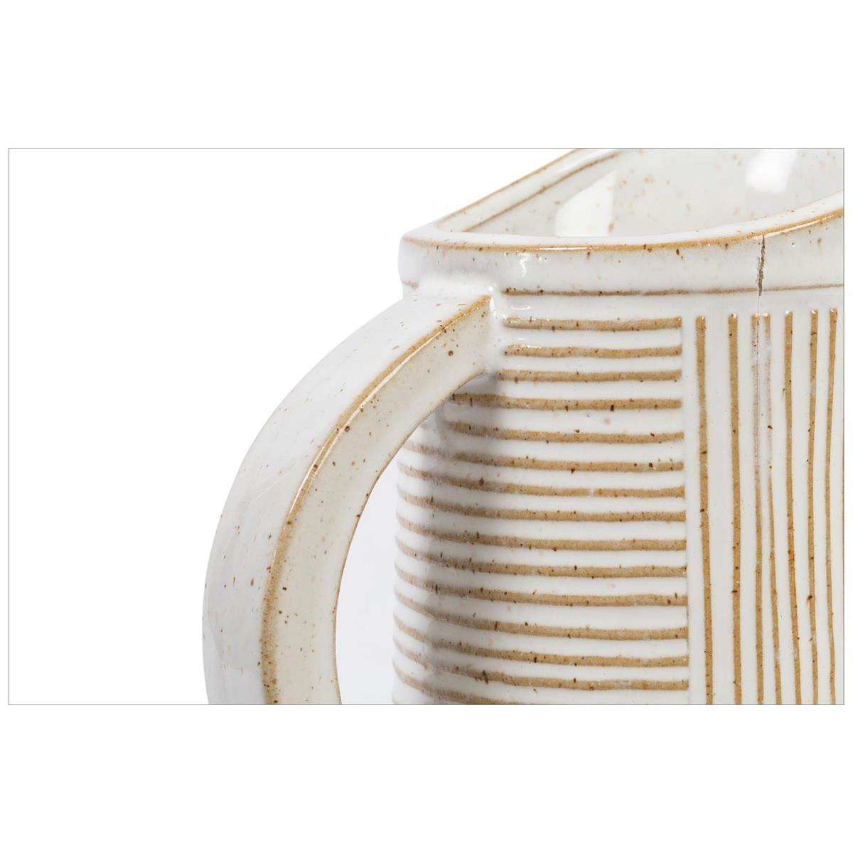 ITEM 65316 - 5" X 3.75" X 10.5", CERAMIC, WHITE LINES PITCHER VASE