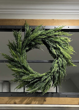 ITEM 81677 - 12" INSIDE DIM, 26" OUTSIDE DIM FRESH TOUCH WHISPY CEDAR WREATH