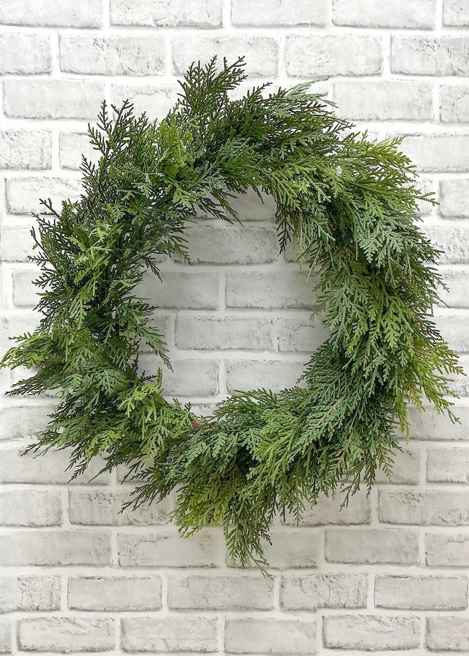 ITEM 81855  - 21" INS DIM, 36" OUT DIM,  FRESH TOUCH NORTHERN WHITE CEDAR WREATH ON BACKING