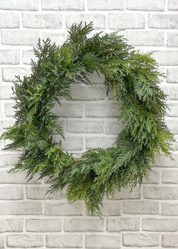 ITEM 81855  - 21" INS DIM, 36" OUT DIM,  FRESH TOUCH NORTHERN WHITE CEDAR WREATH ON BACKING