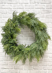 ITEM 81856  - 14" INS DIM, 25" OUT DIM,  FRESH TOUCH NORTHERN WHITE CEDAR WREATH ON BACKING