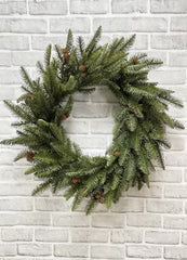 ITEM 81879  - 12" IN DIM, 24" OUT DIM, FRESH TOUCH BALSAM FIR WREATH WITH NATURAL PINE CONES ON BACKING