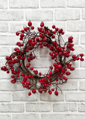 ITEM 81984 R  - 16" WEATHER RESISTANT SHINY RED TWIGGY CRANBERRY WREATH