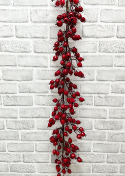 ITEM 81985 R  - 48" WEATHER RESISTANT SHINY RED CRANBERRY GARALND
