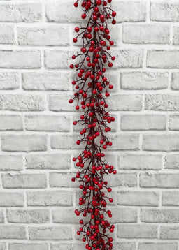ITEM 81986 R  - 58" WEATHER RESISTANT SHINY RED BERRY GARLAND