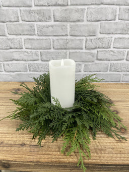 ITEM 82001 - 3.5" INSIDE DIM, 13" OUTSIDE DIM  FRESH TOUCH LUSH NORTHERN WHITE CEDAR CANDLE RING