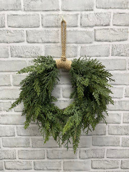 ITEM 82010 - 8" INSIDE DIM, 14" OUTSIDE DIM, 20"L FROM TOP OF ROPE FRESH TOUCH NORTHERN WHITE CEDAR HEART SHAPE WREATH