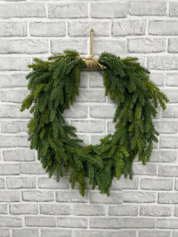 ITEM 82155 - 12" INSIDE DIM, 20"W DIM, 24"LONG FROM TIP OF HANGER FRESH TOUCH RED SPRUCE HEART WREATH