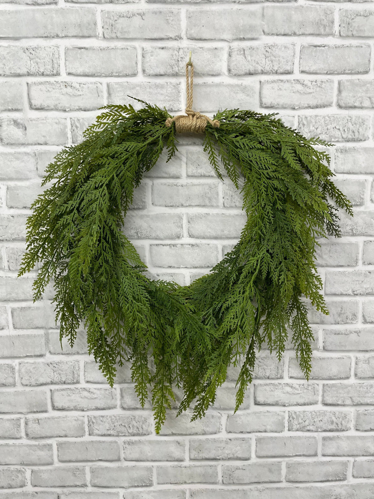 ITEM 82188 - 12" INSIDE DIM, 25" OUTSIDE DIM, 27" FROM TOP OF HANGER TO BOTTOM OF WREATH, FRESH TOUCH CYPRESS HEART WREATH
