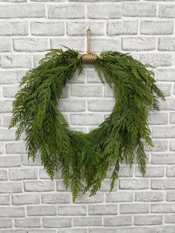 ITEM 82188 - 12" INSIDE DIM, 25" OUTSIDE DIM, 27" FROM TOP OF HANGER TO BOTTOM OF WREATH, FRESH TOUCH CYPRESS HEART WREATH