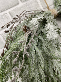 ITEM 82212 - 12" INSIDE DIM, 23" OUTSIDE DIM, 26"L FROM TOP OF HANGER TO BOTTOM OF WREATH FRESH TOUCH SNOWY PINE HEART SHAPE WREATH