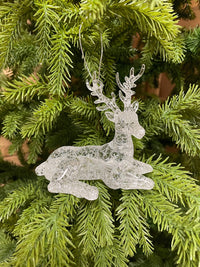 ITEM 82262 - 4" X 2" X 2.5" ACRYLIC HANGING LYING DOWN REINDEER ORNAMENT