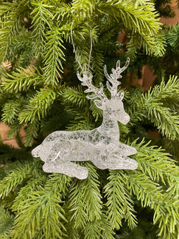ITEM 82262 - 4" X 2" X 2.5" ACRYLIC HANGING LYING DOWN REINDEER ORNAMENT